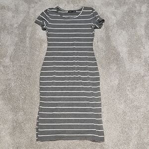 H&M Gray and White Striped Midi Dress